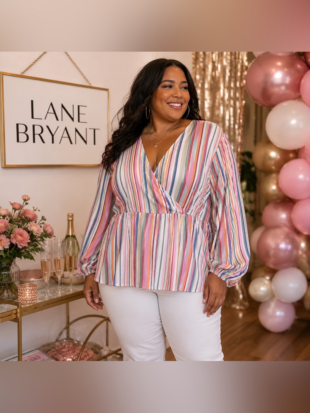 NWOT Lane Bryant Pink and Blue Faux Wrap Blouse Relaxed Fit (20)